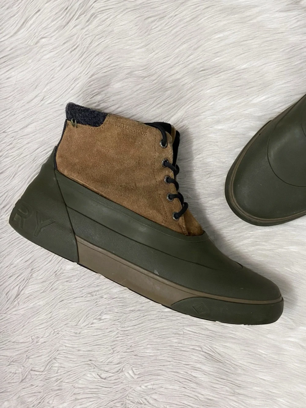 Sperry Men's Cutwater Deck Boot Brown Suede Leather Olive Thinsulate Fleece 11